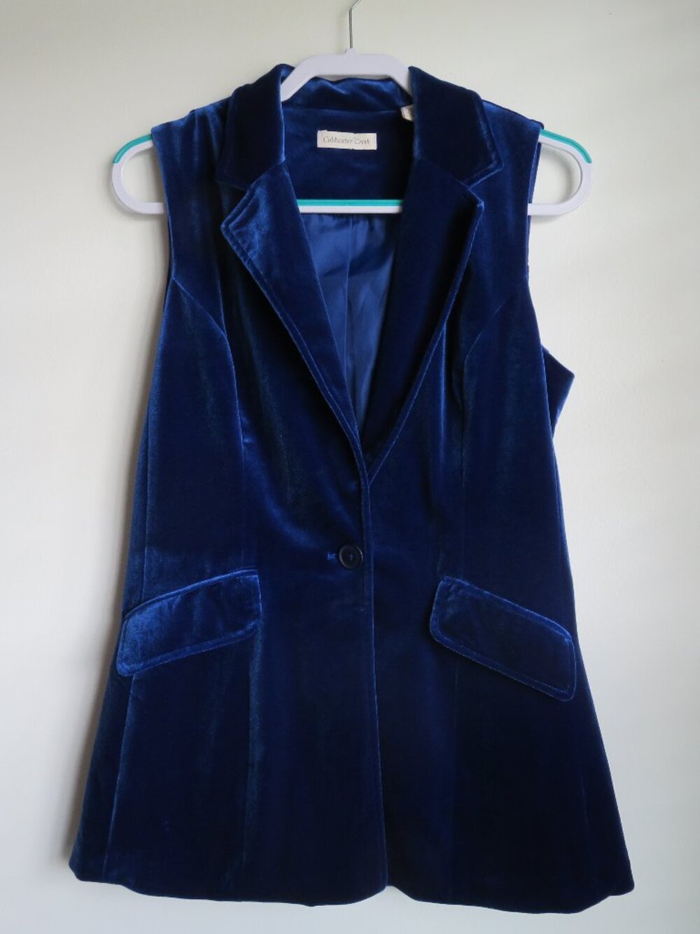 Coldwater Creek Velvet Vest Sleeveless Blazer Royal Blue Size 10